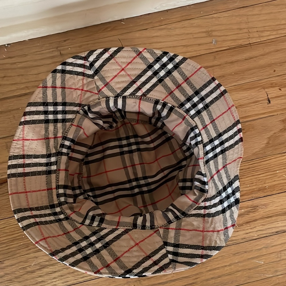 Burberry Tan and Red Plaid Bucket Hat - Picture 1 of 3